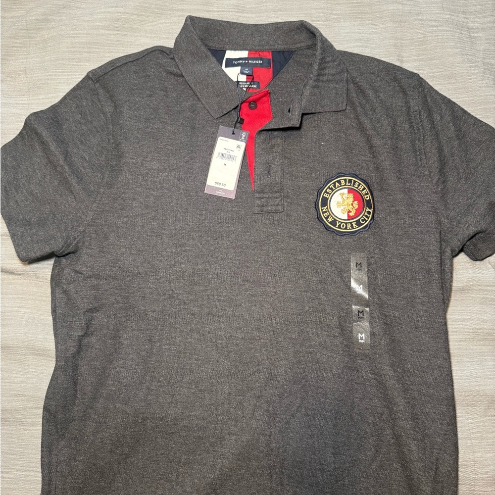 Gray Blue Polo Shirt with Embroidered Logo